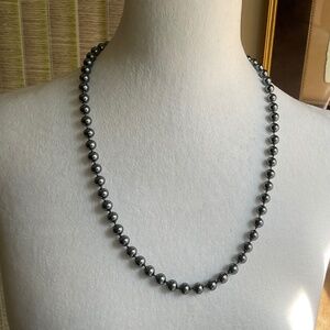 Vintage Faux Black Pearl Strung Necklace 26”